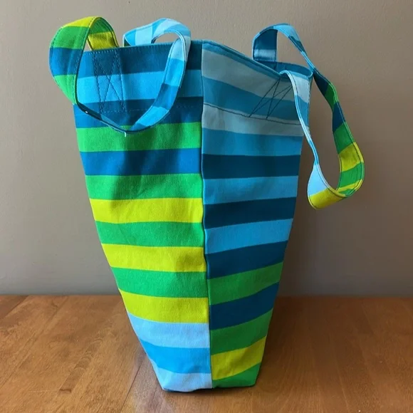 Striped Blue, Green and Yellow Tote Bag By Old Navy - Picture 3 of 13